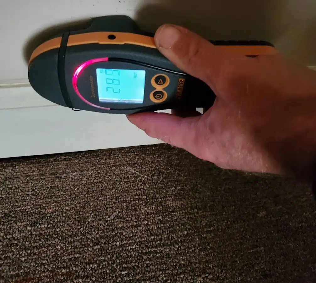 Moisture detection at baseboard during Burst Pipe Cleanup in Macomb
